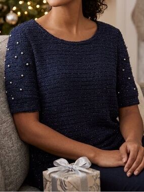 Splash Navy Silver Metallic Fleck Boucle Knit Top 14